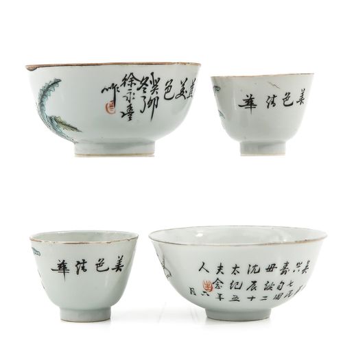 A Collection of Porcelain Bestehend aus 2 Tassen und 2 Schalen in Famille Rose-D&hellip;