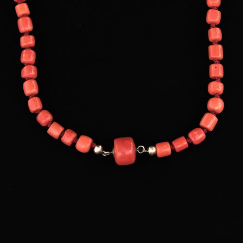 A 19th Century Red Coral Necklace Coral is 6 - 12 mm. In diameter, 67 grams.