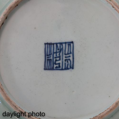 A Lot of 2 Celadon Cantonese Plates Celadon ground decorated with flowers, birds&hellip;