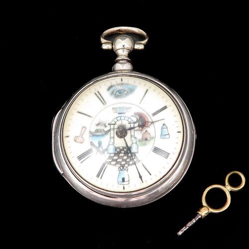 A 19th Century Silver English Pocket Watch 为共济会制造，直径54毫米，重116克。