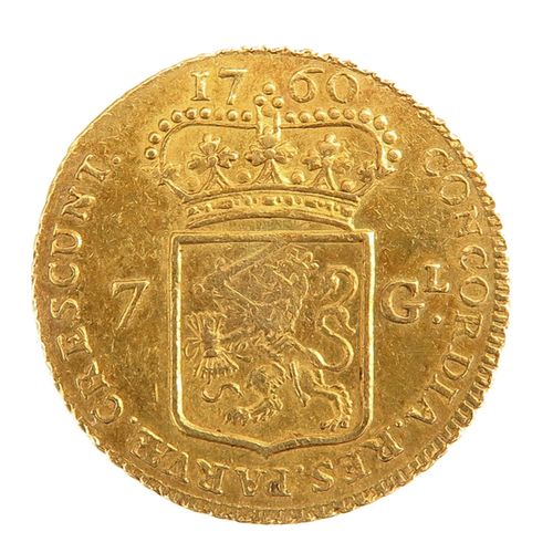 A Lot of 2 Gold Coins 包括1枚1803年杜卡特金币和1枚7吉尔德金币，直径21毫米，总重量为8.5克。