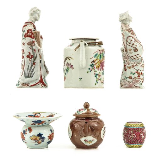 Null A Diverse Collection of Porcelain 
8 pieces, Including Imari spittoon, scul&hellip;