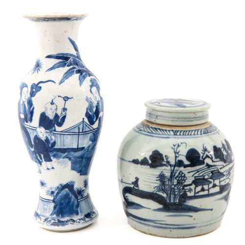 Null 花瓶和姜罐
蓝色和白色的风景和花园装饰，花瓶是30厘米高，在不同的条件下。