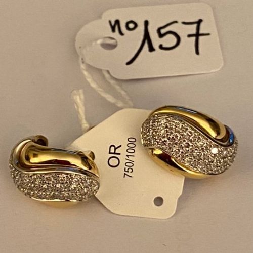 Null Paar goldene 1/2-Reifen-Ohrringe, signiert - DAMIANI - besetzt mit 58 Diama&hellip;