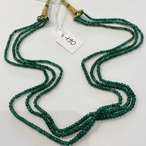 Null Necklace 3 rows of emerald balls, for a total of ~ 120cts - 26,3g