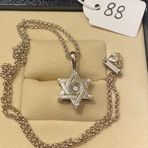 Null White gold chain, signed - CHOPARD - supporting a "Star of David" pendant i&hellip;