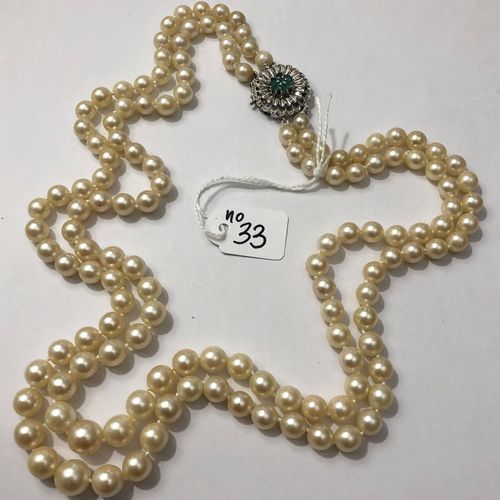 Null Necklace of cultured pearls, 2 rows in fall, white gold clasp, enhanced wit&hellip;