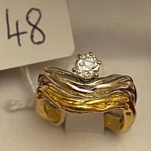 Null Ring " Vague " 2 gold, signed - GILBERT ALBERT - G.A - set with a brilliant&hellip;