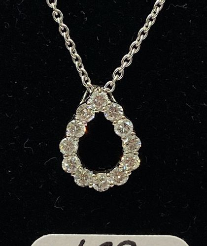 Null 镶嵌12颗明亮式切割钻石的白金链 "Drop "吊坠，1克拉 - H / V.S.2 - 5,7g