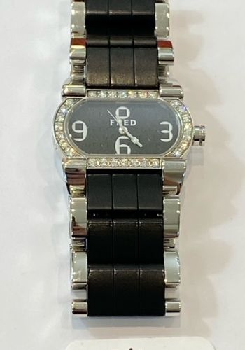 Null Steel watch, signed - FRED Paris - MOVE 1 - Dial entirely set with 28 beaut&hellip;