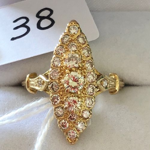 Null Marquise ring in yellow gold, entirely set with 25 brilliant-cut diamonds, &hellip;