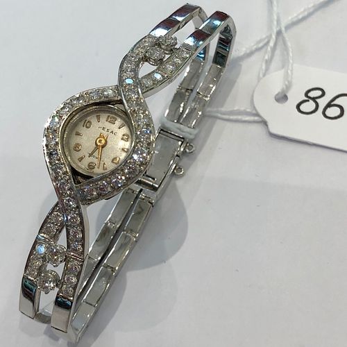 Null Reloj de señora en oro blanco y platino - Bisel y pulsera engastados con 46&hellip;