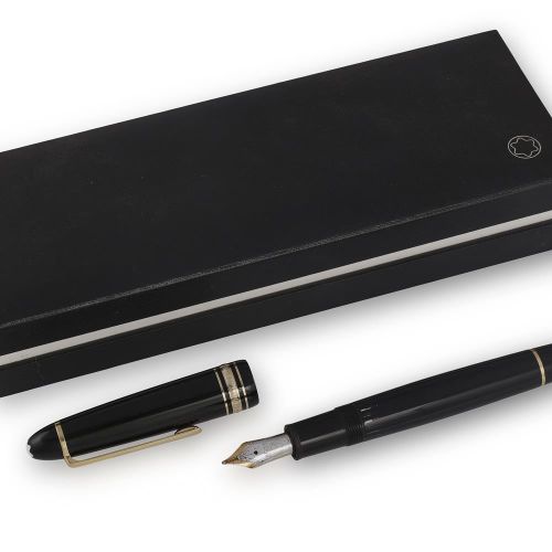 Null A FOUNTAIN PEN BY MONTBLANC, black coloured with steel steel engravings 'Me&hellip;