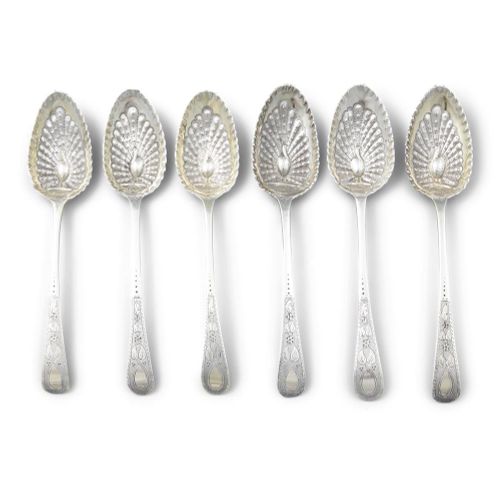 Null A MATCHED SET OF SIX GEORGIAN SILVER SPOONS, London, tre c. 1796, due c. 18&hellip;