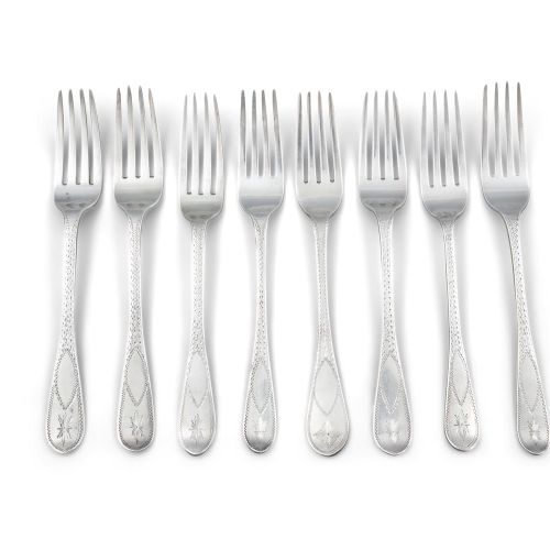 Null A MATCHED SET OF EIGHT VICTORIAN SILVER BRIGHTCUT TAPER HANDLE TABLE FORKS;&hellip;