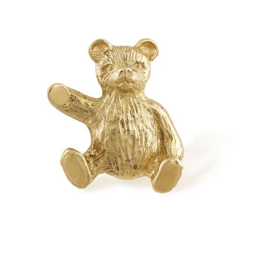 Null 一对金质袖扣及相配的胸针，袖扣的造型是一只熊，用电缆链连接到T形杆，18K金，签名为Kite，相配的熊胸针，长2.3厘米，有伦敦印记