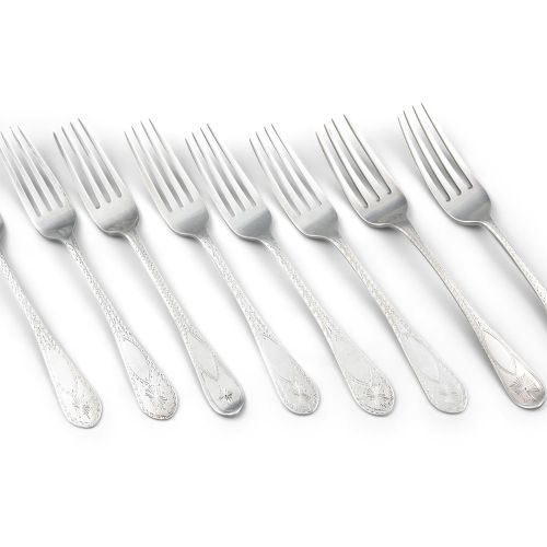 Null A MATCHED SET OF EIGHT SILVER BRIGHTCUT TAPER HANDLE DESSERT FORKS, compris&hellip;