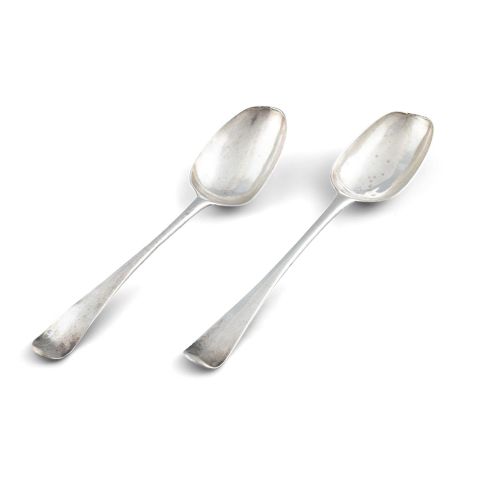 Null A PAIR OF GEORGE III IRISH SILVER SPOONS, Dublin c.1770, makers mark of Joh&hellip;