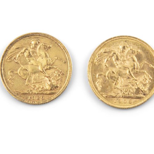 Null ZWEI GOLD-SOVEREIGNS, 1889 und 1908. (2)