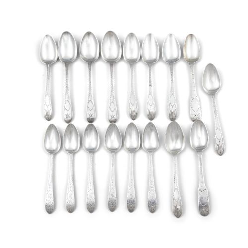 Null TWO SETS OF SIX IRISH SILVER BRIGHTCUT TAPER HANDLE TEASPOONS, Dublin c.180&hellip;