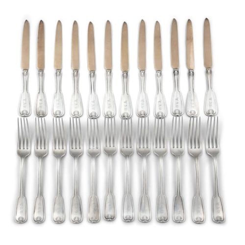 Null A SET OF 12, TIFFANY & CO. SILVER DESSERT FORKS, fiddle and shell pattern, &hellip;