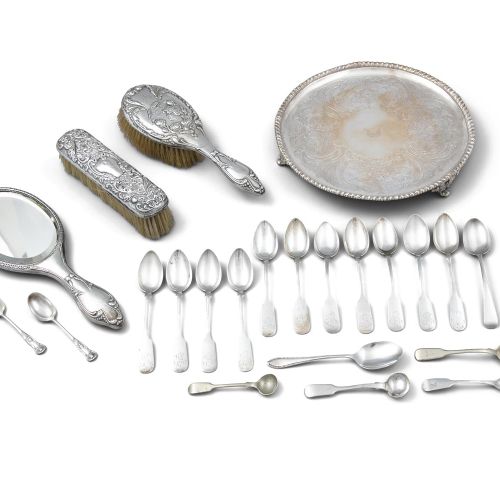 Null AN ASSORTED COLLECTION OF SILVER-PLATED WARE, comprising of a round silver &hellip;