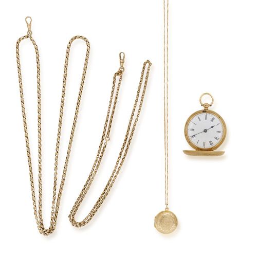 Null A GROUP OF GOLD JEWELLERY WITH A GOLD POCKET WATCH, comprising of a full ca&hellip;
