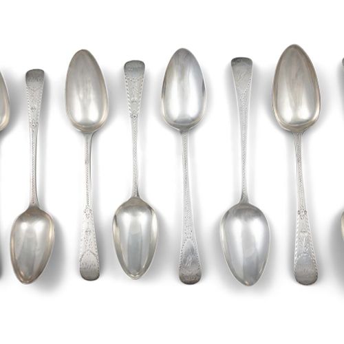 Null A SET OF SIX GEORGE III SILVER BRIGHTCUT SOUP SPOONS, London c.1787, mark o&hellip;