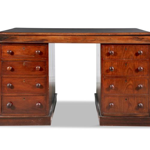 Null A VICTORIAN MAHOGANY RECTANGULAR TWIN PEDESTAL DESK, the plain moulded top &hellip;