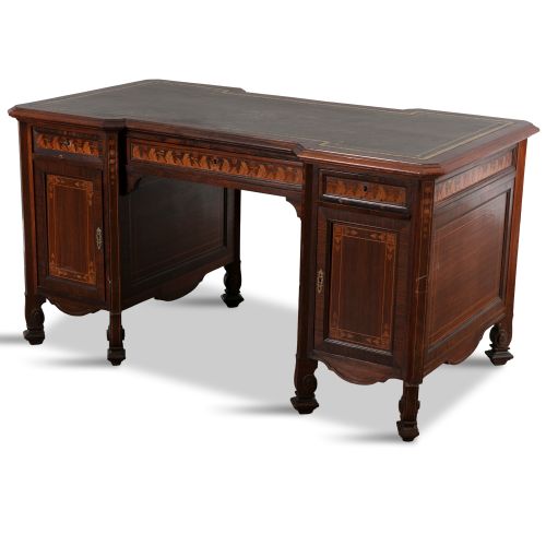 Null A CONTINENTAL ROSEWOOD AND MARQUETRY INLAID TWIN PEDISTAL DESK, 19th centur&hellip;