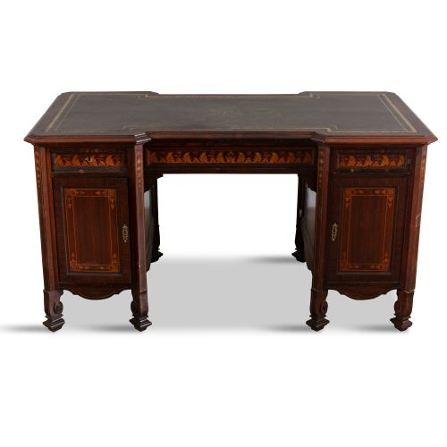 Null A CONTINENTAL ROSEWOOD AND MARQUETRY INLAID TWIN PEDISTAL DESK, 19th centur&hellip;