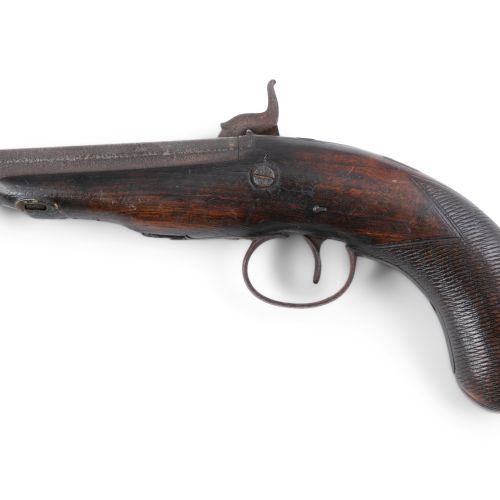 Null A 19TH CENTURY PERCUSSION OVERCOAT PISTOL, with octagonal barrel chequered &hellip;