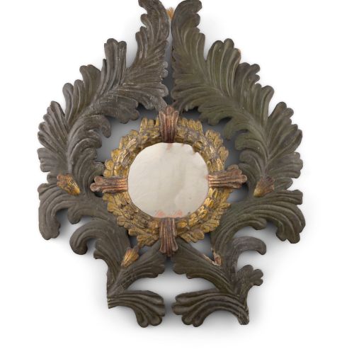 Null A CONTINENTAL 19TH CENTURY CARVED, PARCEL GILT AND PAINTED TIMBER WALL BRAC&hellip;