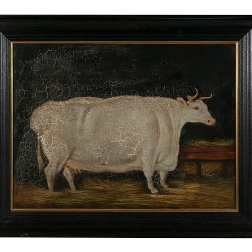 Null SCUOLA NAÏVE Un toro Olio su tela, 46 x 61,5 cm