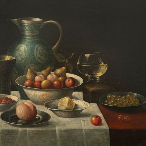 Null ESCUELA CONTINENTAL, SIGLO XIX Bodegón con mesa de diferentes frutas, una c&hellip;