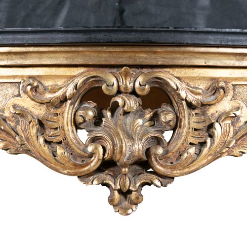 Null A FRENCH CARVED GILTWOOD SIDE TABLE, late 19th century, with ebonised sequi&hellip;