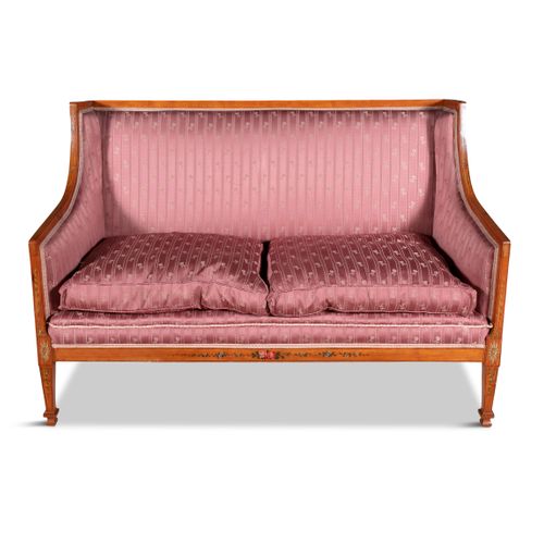 Null AN EDWARDIAN INLAID SATINWOOD TWO-SEATER SOFA the rectangular padded back a&hellip;