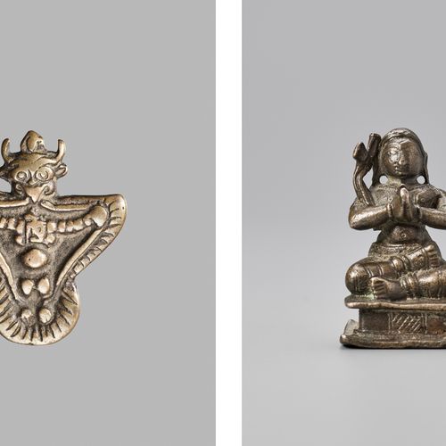 TWO SMALL INDIAN BRONZE FIGURES, 19TH CENTURY DUE PICCOLE FIGURE INDIANE IN BRON&hellip;