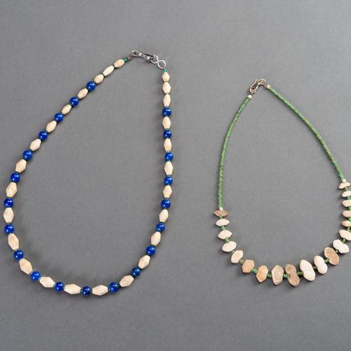 TWO MEHRGARH LAPIS LAZULI, STEATITE AND SEA SHELL NECKLACES DEUX COLLIERS MEHRGA&hellip;