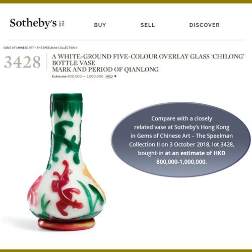 A FIVE-COLOR OVERLAY GLASS ‘CHILONG’ BOTTLE VASE, QIANLONG MARK AND PERIOD 五色套色玻&hellip;