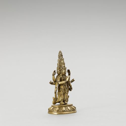 A SINO-TIBETAN GILT BRONZE FIGURE OF EKADASHAMUKHA AVALOKITESVARA, QING 汉藏鎏金铜像，清&hellip;