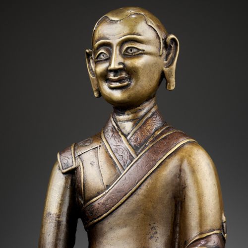 A PORTRAIT BRONZE OF A MONK, COPPER- AND SILVER-INLAID, 16TH-18TH CENTURY A PORT&hellip;