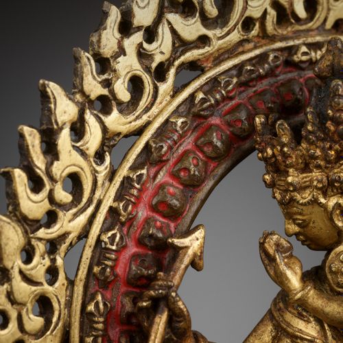 A GILT-BRONZE FIGURE OF GUHYASAMAJA IN A GILT-BRONZE SHRINE 鎏金铜像 鎏金铜像中的Guhyasama&hellip;