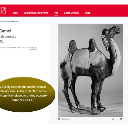 A SANCAI-GLAZED POTTERY FIGURE OF A BACTRIAN CAMEL, TANG DYNASTY A SANCAI-GLAZED&hellip;
