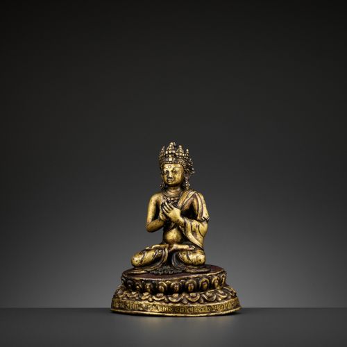 A GILT BRONZE FIGURE OF A CROWNED BUDDHA, DATED 1709 A GILT BRONZE FIGURE OF A C&hellip;