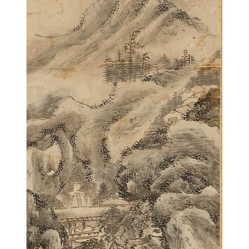 A HANGING SCROLL ‘SHAN SHUI’ PAINTING, QING 悬挂式卷轴"山水 "画，清
中国，清朝（1644-1912）。描绘了一个&hellip;