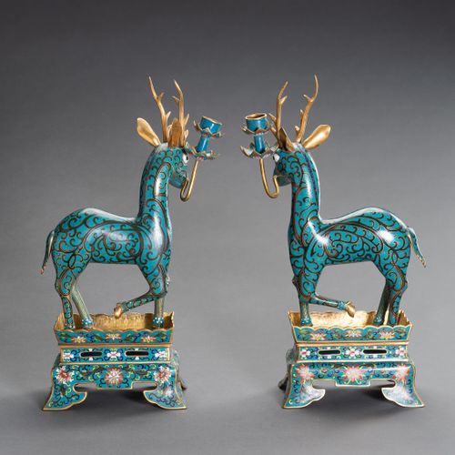 A PAIR OF CLOISONNÉ DEER CANDLE HOLDERS A PAIR OF CLOISONNÉ DEER CANDLE HOLDERS
&hellip;