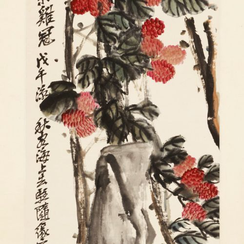 A HANGING SCROLL PAINTING OF A LYCHEE TREE IN THE STYLE OF WU CHANGSHUO PINTURA &hellip;