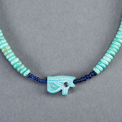 A FINE NECKLACE WITH FAIENCE EGYPTIAN UDJAT EYE AMULET A FINE NECKLACE WITH FAIE&hellip;