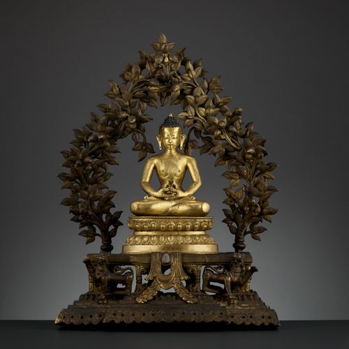 A MONUMENTAL GILT BRONZE SHRINE DEPICTING SAMANTABHADRA AND CONSORT, 17TH – 18TH&hellip;